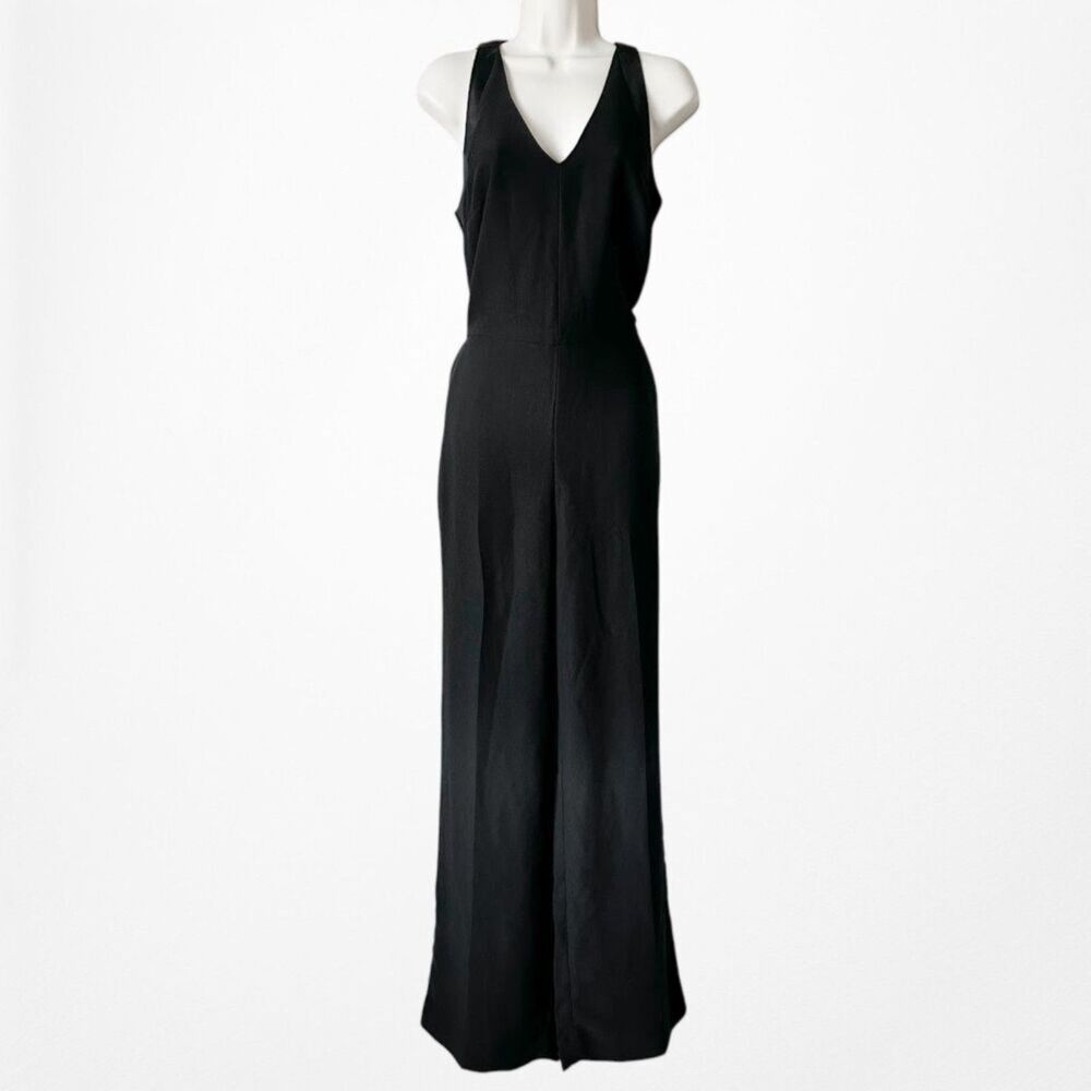Vintage Y2K Black Sleeveless V-neck Wide Leg One Piece Office Jumpsuit Size M - Picture 5 of 9